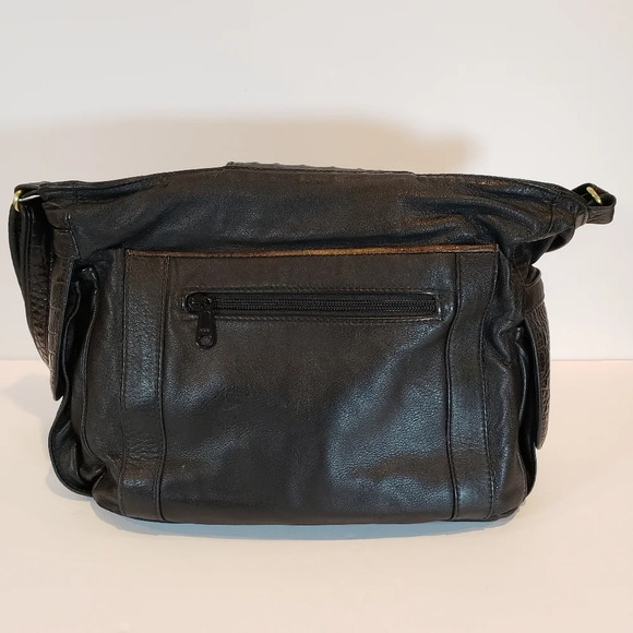 D'ONOFRIO Black Leather Designs Bag Adjustable Strap Crocodile Purse - Picture 7 of 16